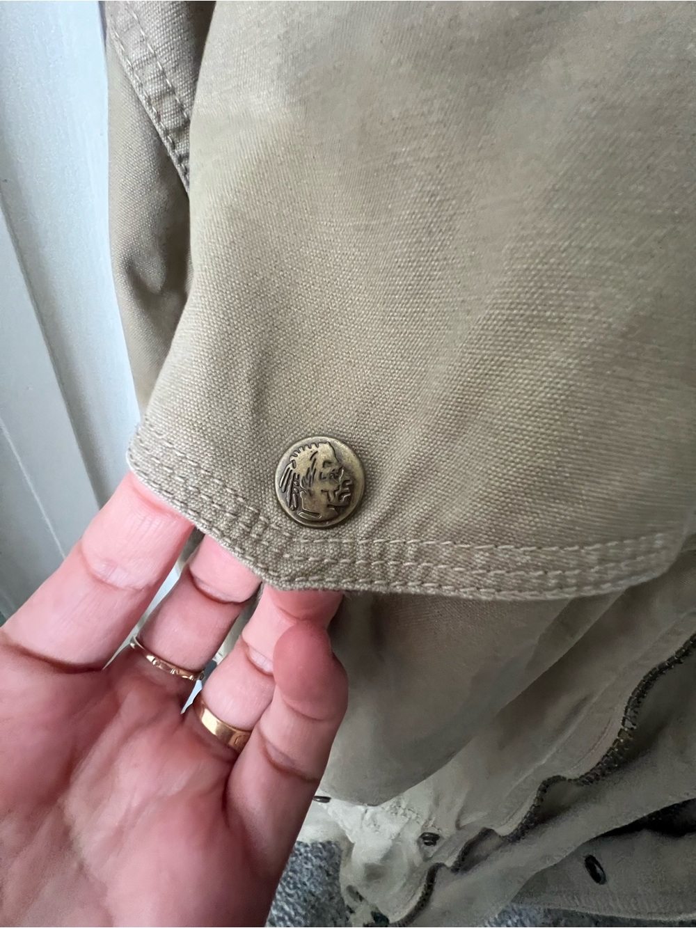 Woolrich Tan Hooded Zip Southwestern Aztec Lined Chore Utility Coat Jacket - Picture 6 of 11